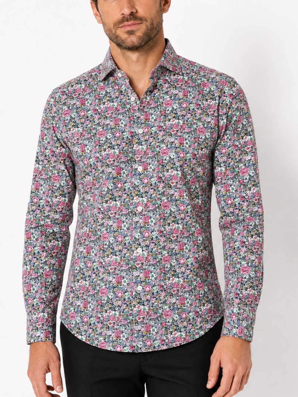 Grand Frank Stockholm Mens 39/40 Slim Fit Rose Floral Cotton Button Up Shirt